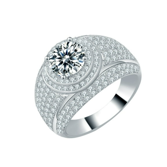 Sparkling 2 Carat Round Cut Moissanite Wedding Bands for Men Women S925 Sterling Silver Lab Created Diamond Ring Anniversary Promise Fashion Luxury Suitable for Daily Wear Engagement Birthday