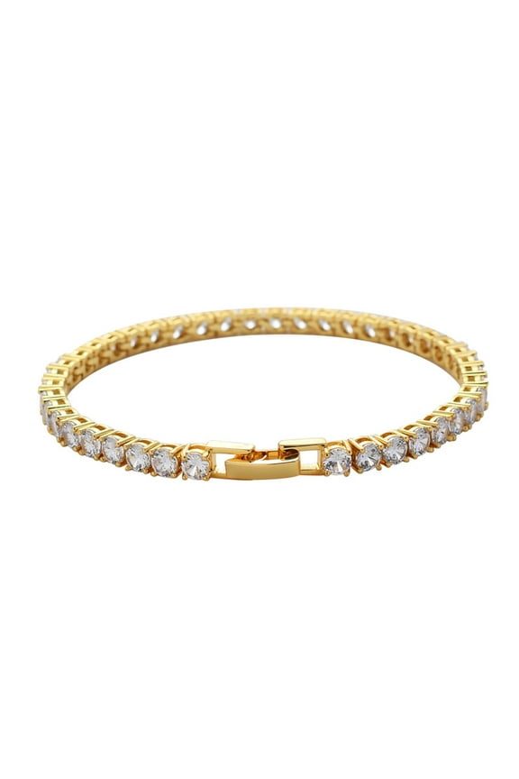 Sparkling 3-5MM Tennis Bracelets for Women 18K Gold Plated Classic Simulated Diamond Bracelet Round Cut CZ Bracelets for Women Wedding Bridal Prom Jewelry Bracelets