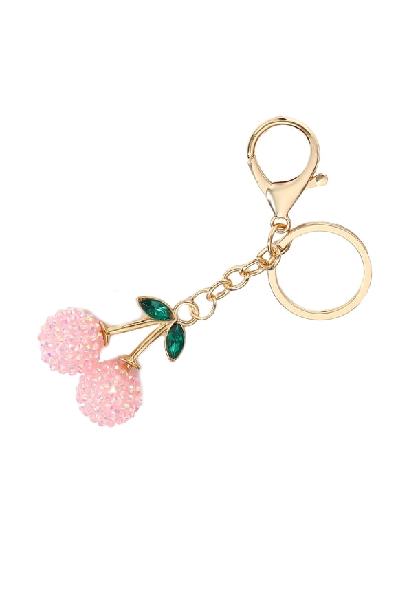 Sparkling 3D Cherries Keychain Charm Bag Accessory Fashionable Rhinestones Fruit Shaped Key Rings Ornament for Women