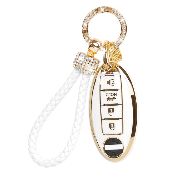 Sparkling 4-Button Soft TPU Smart Key Fob Protector with Decorative Lanyard Compatible with Nissan Altima Rogue Sentra Pathfinder Maxima Titan Murano Kicks Models