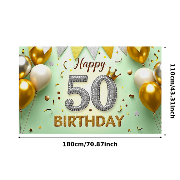Sparkling 50th Birthday Backdrop Banner with Glittery Gold Silver Balloons and Crown Element Happy Birthday Party Decorations Photography Props Birthday Decors Celebration Supplies