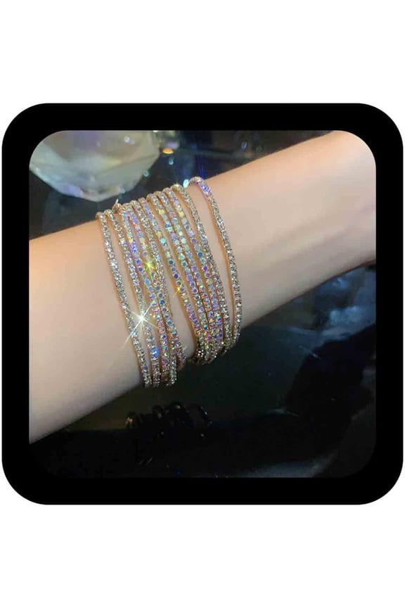 Sparkling Adjustable Tennis Bracelet Chain Gold Cz Crystal Stretch Bracelet Tiny Colorful Rhinestone Bracelets Hand Chain Bling Crystal Chain Bracelet Jewelry For Women