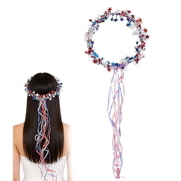 Sparkling Americana Star Crown with Flowing Ribbons US Patriotic Hair Accessory, Fourth of July Hair Accessory, 1pcs-A