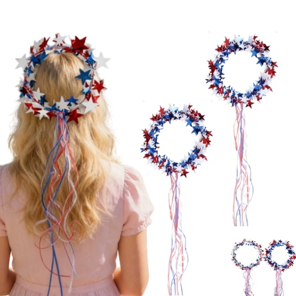 Sparkling Americana Star Crown with Flowing Ribbons US Patriotic Hair Accessory, Fourth of July Hair Accessory