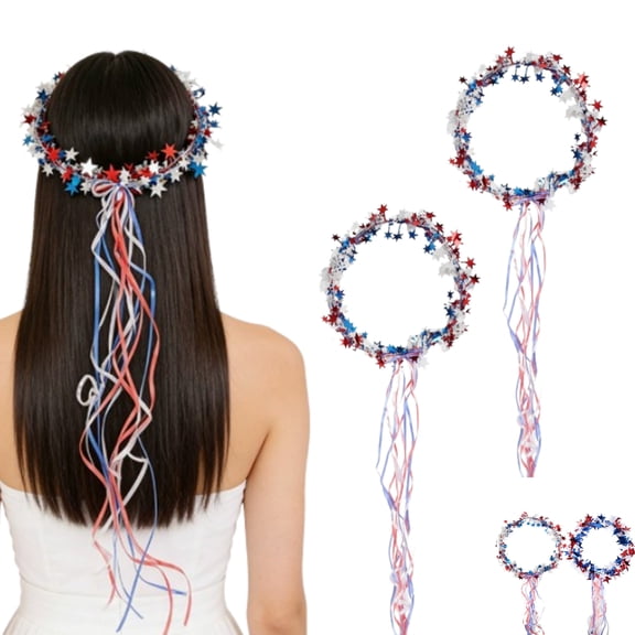 Sparkling Americana Star Crown with Flowing Ribbons US Patriotic Hair Accessory, Fourth of July Hair Accessory