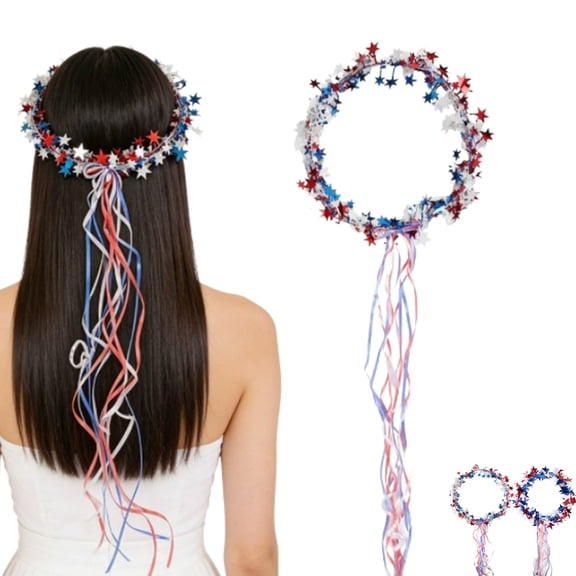 Sparkling Americana Star Crown with Flowing Ribbons US Patriotic Hair Accessory, Fourth of July Hair Accessory