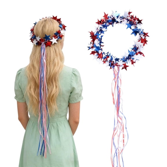 Sparkling Americana Star Crown with Flowing Ribbons US Patriotic Hair Accessory, Fourth of July Hair Accessory