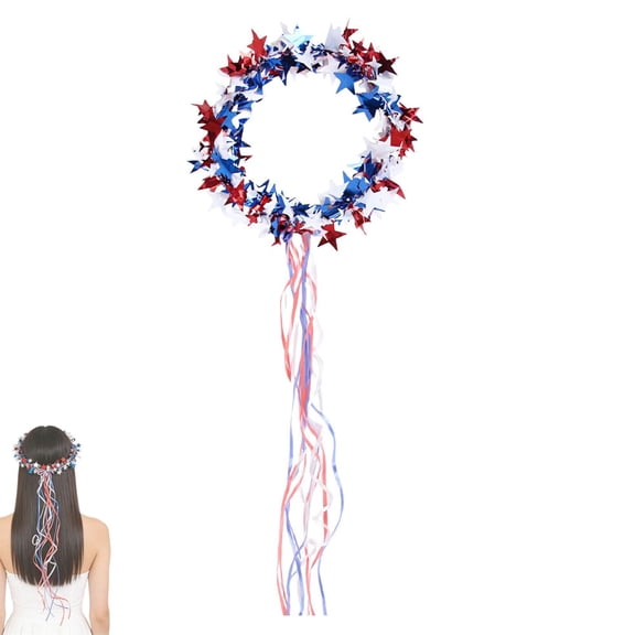 Sparkling Americana Star Crown with Flowing Ribbons for Parties & Festivals