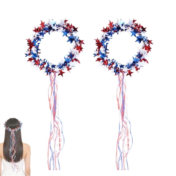 Sparkling Americana Star Crown with Flowing Ribbons for Parties & Festivals