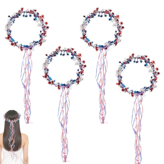 Sparkling Americana Star Crown with Flowing Ribbons for Parties & Festivals