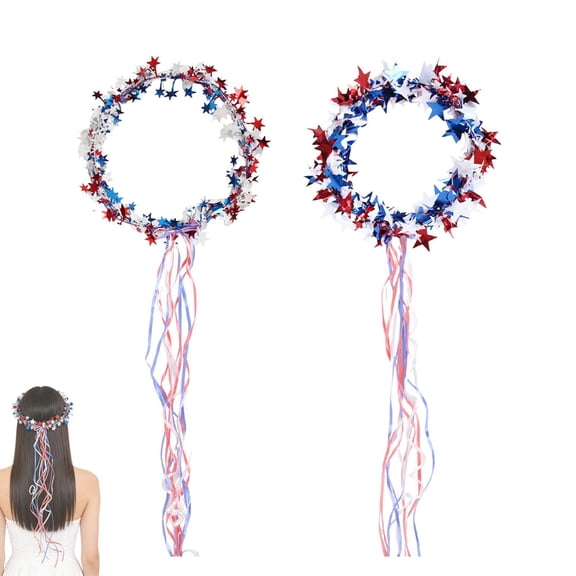 Sparkling Americana Star Crown with Flowing Ribbons for Parties & Festivals