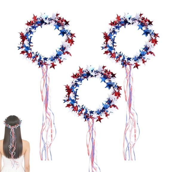 Sparkling Americana Star Crown with Flowing Ribbons for Parties & Festivals