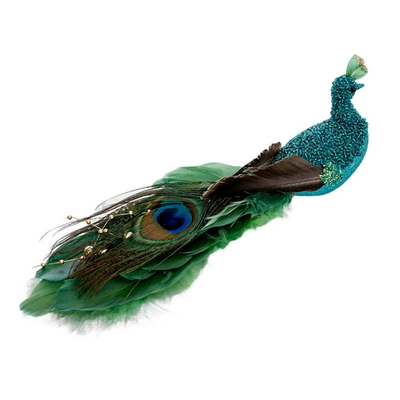 Sparkling Artificial Peacocks Ornament with Golden Feathered & Clip for Christmas Tree Toppers, Holiday Home Decor