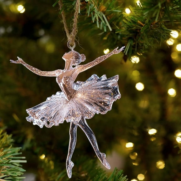 Sparkling Ballerina Christmas Ornament - 3.5" 2D Acrylic Dancer,Ballet-Themed Xmas Decor, Sparkly Finish, Hanging Ornament for Christmas Tree, Dance Lover Gift Ballet Ornament Christmas(Clear)