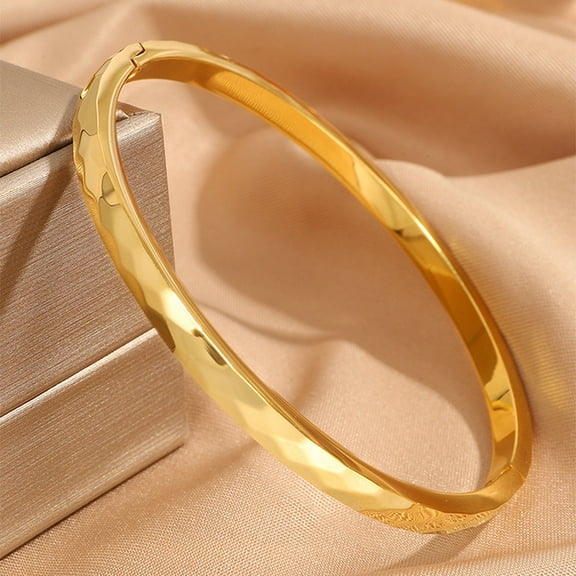 Sparkling Bangle Bracelet14K Yellow Gold Glossy Curved Bracelet for Women Men Cuff Waterproof Jewelry Gifts Accessories