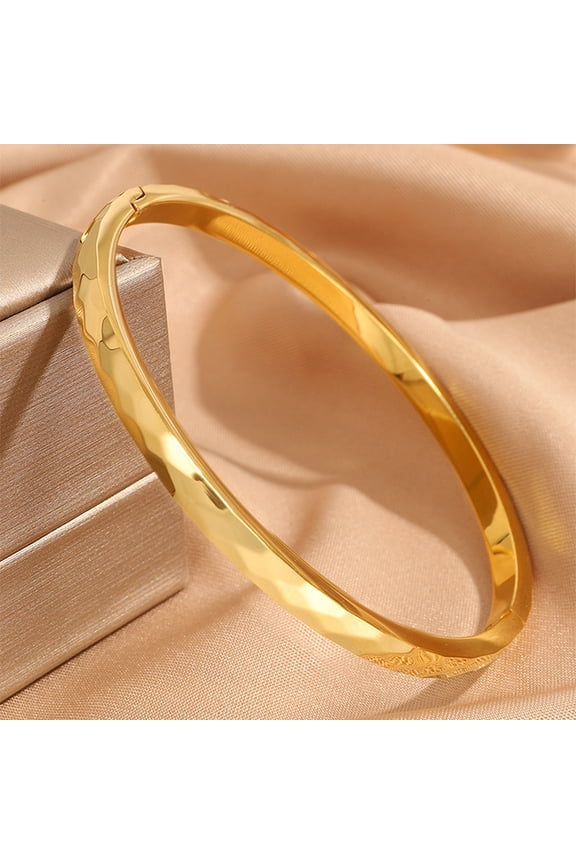 Sparkling Bangle Bracelet14K Yellow Gold Glossy Curved Bracelet for Women Men Cuff Waterproof Jewelry Gifts Accessories