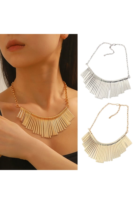 Sparkling Bars Choker Metallic Necklace Bib Chunky Collar Fringe Necklace Metal Tassel Punk Jewelry for Women