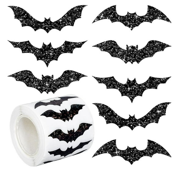 Sparkling Bat Wall Decals 500PCS Waterproof Halloween Bat Stickers Roll with Glitter for Party Decorations