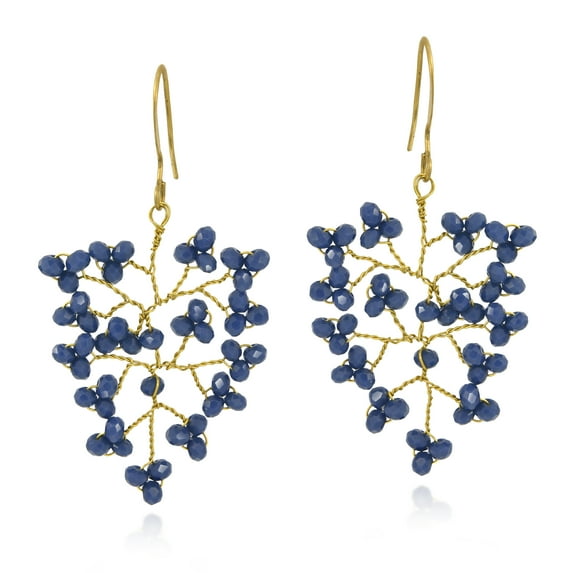 Sparkling Berry Clusters of Blue Crystal on Brass Wire Dangle Earrings