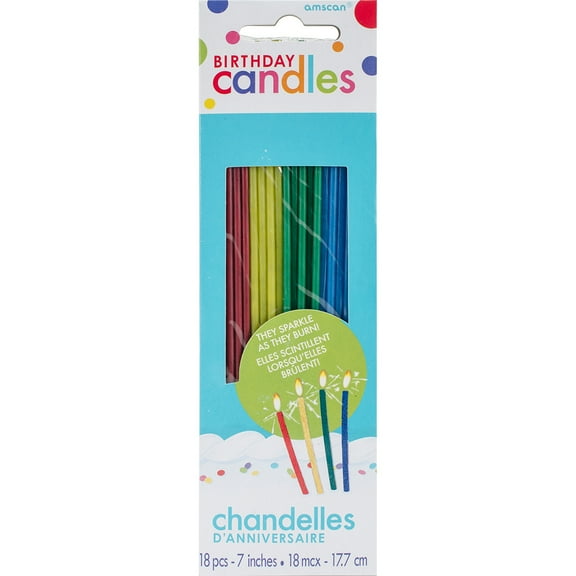 Sparkling Birthday Candles 7" -Assorted Colors 18 per pack
