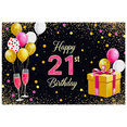 thumbnail image 1 of Sparkling Black Background Happy 21st Birthday Banner with Balloons Glasses and Gift Party Decoration Photography Prop Backdrop Birthday Party Supplies, 1 of 7