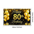 thumbnail image 1 of Sparkling Black Background Happy 80th Birthday Banner with Golden Balloons and Presents Party Supplies Photography Props Birthday Decoration Backdrop Decorations, 1 of 8