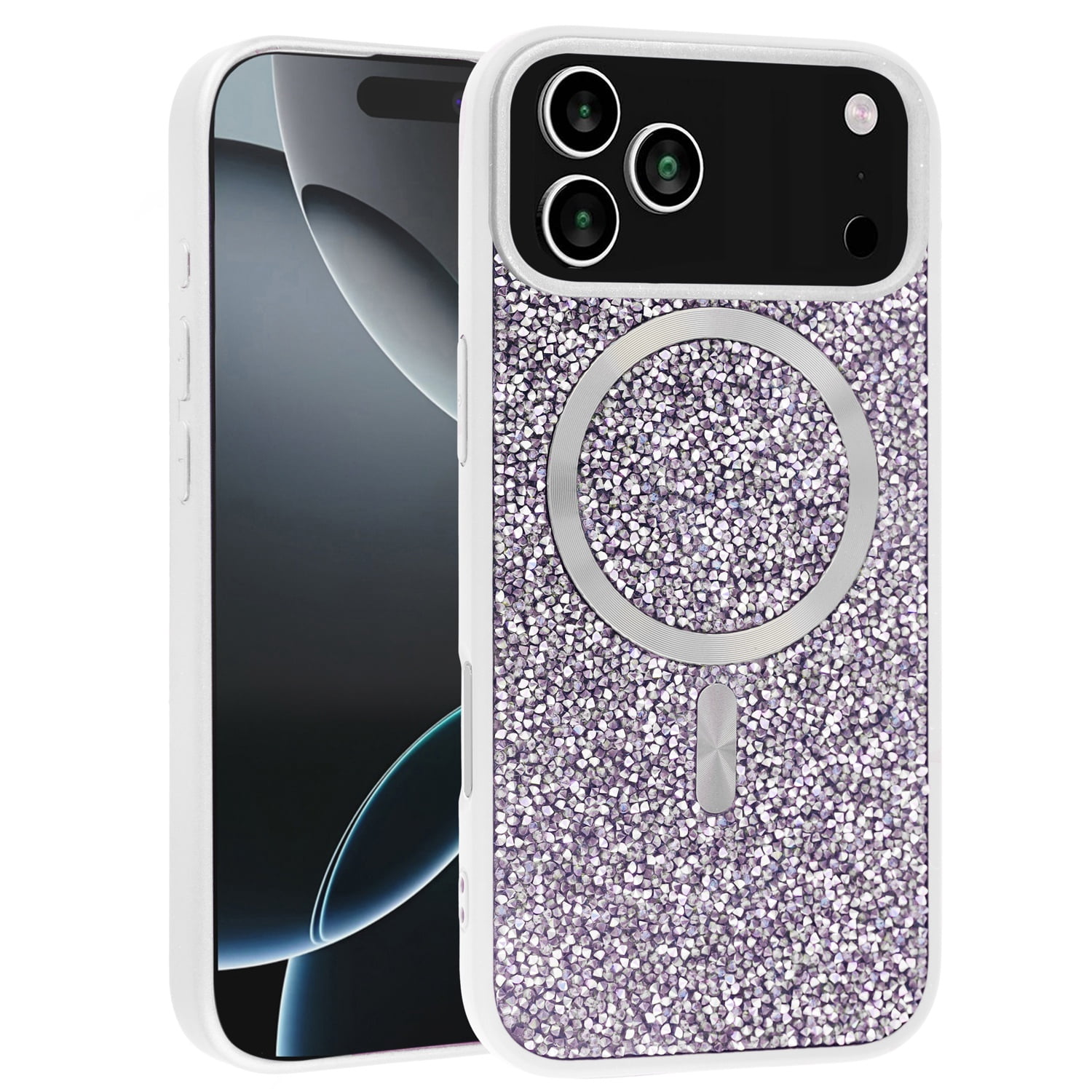 Sparkling Bling Case with Wireless Charging Compatibility for iPhone 17 Pro Max - White