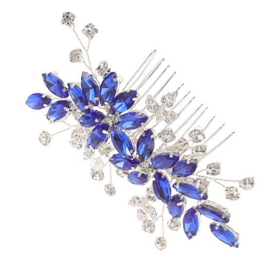 Sparkling Blue Crystal Bridal Hair Comb Decorative Rhinestone Hair Accessory for Wedding Styling