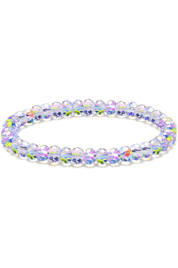 Sparkling   Bracelet for Women, 7-in Elastic Faceted  Beads Iridescent Bracelet, Birthday  for Her Girlfriend Wife Mom, Includes   Pouch/Box