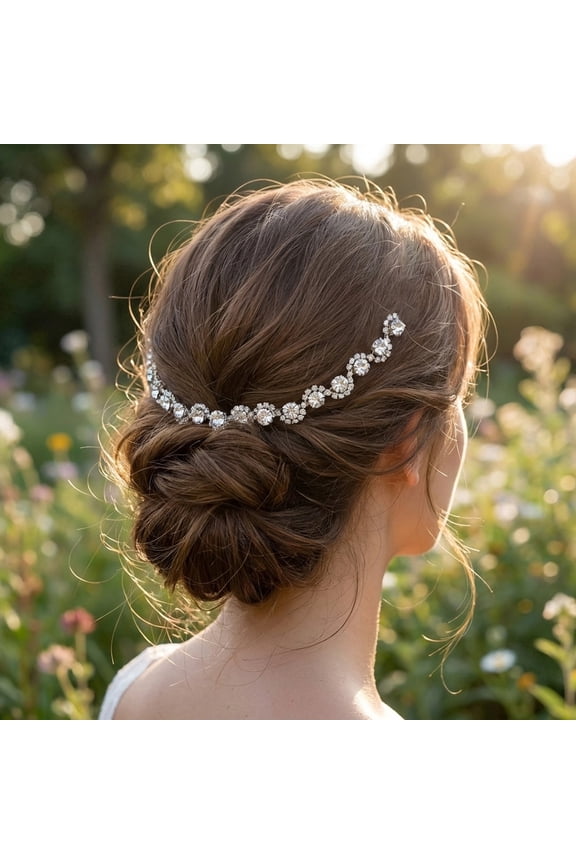 Sparkling Bridal Hair Accessory Silver - Rhinestone Back Chain for Bride - Simple Crystal Headpiece for Women
