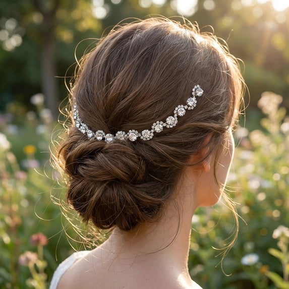 Miallo Sparkling Bridal Hair Accessory Silver - Rhinestone Back Chain for Bride - Simple Crystal Headpiece for Women