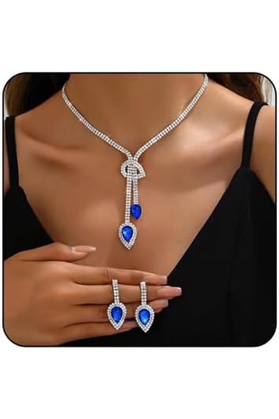 Sparkling Bridal Wedding Jewelry for Women Set Crystal Y-Necklace Tassel Necklace Rhinestone Teardrop Dangle Drop Earrings Brides Bridesmaids Weddings Party Prom Jewelry