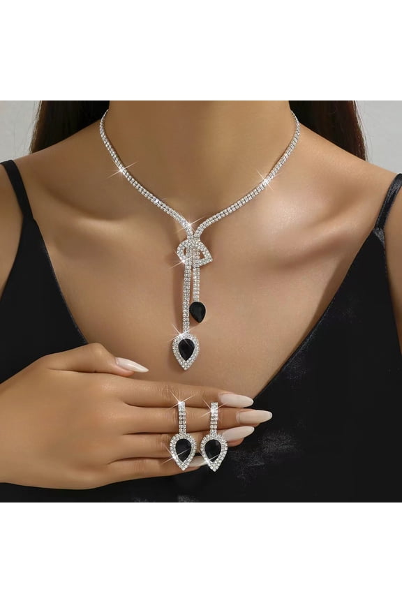 Sparkling Bridal Wedding Jewelry for Women Set Crystal Y-Necklace Tassel Necklace Rhinestone Teardrop Dangle Drop Earrings Brides Bridesmaids Weddings Party Prom Jewelry