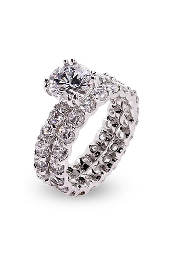 Sparkling Brilliant Cut Cz Sterling Silver Engagement Set