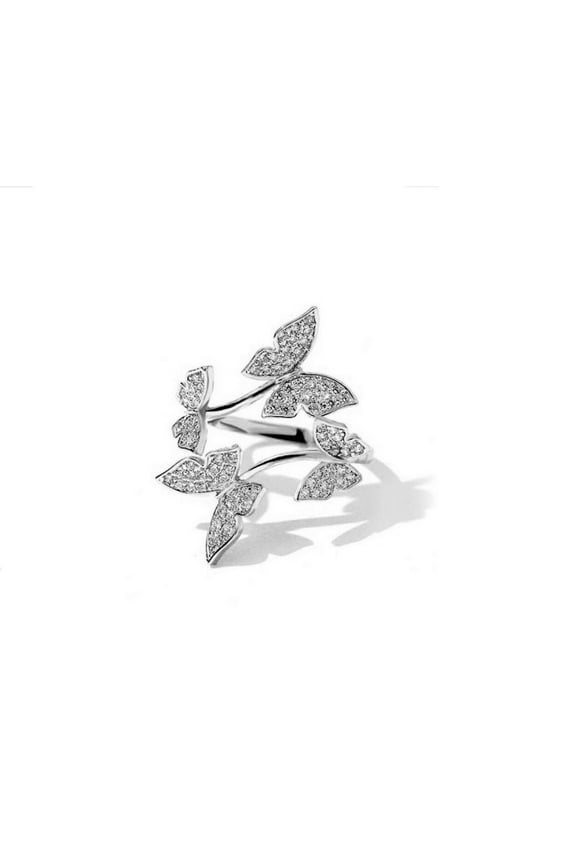 Sparkling Butterfly Ring, Pave Set Diamond Ring, Open Cuff Bypass Diamond Engagement Ring, 925 Sterling Silver, 2.1 Ct Simulated Diamond, Promise Ring For Her