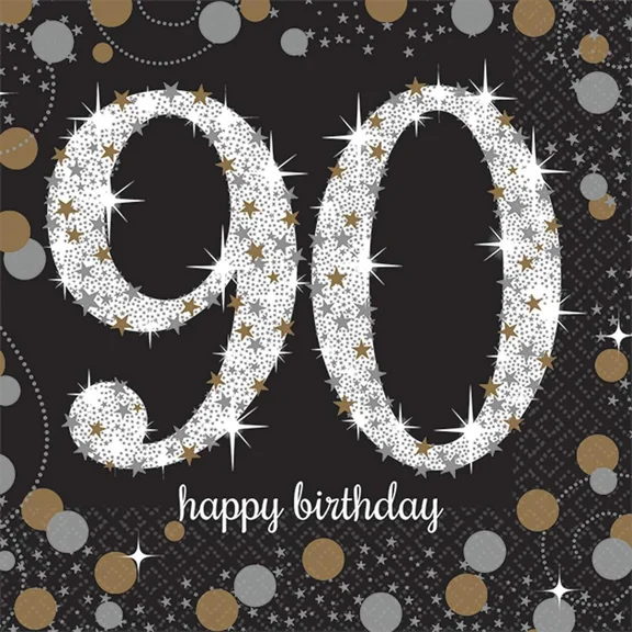 Sparkling Celebration 90Th Over Hill Adult Birthday Party Paper Beverage Napkins