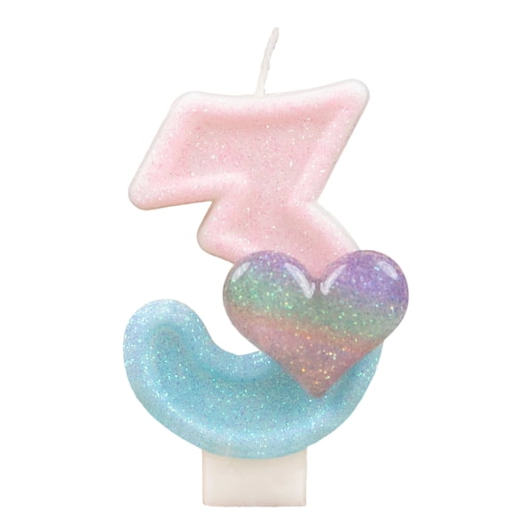 Sparkling Celebration Number Three Candle - Fashionable Cartoon Creative Design, Glittering Appearance with Heart/Star Accents - for Birthday Parties, Cupcake Toppings, Festive Gatherings,' Cele