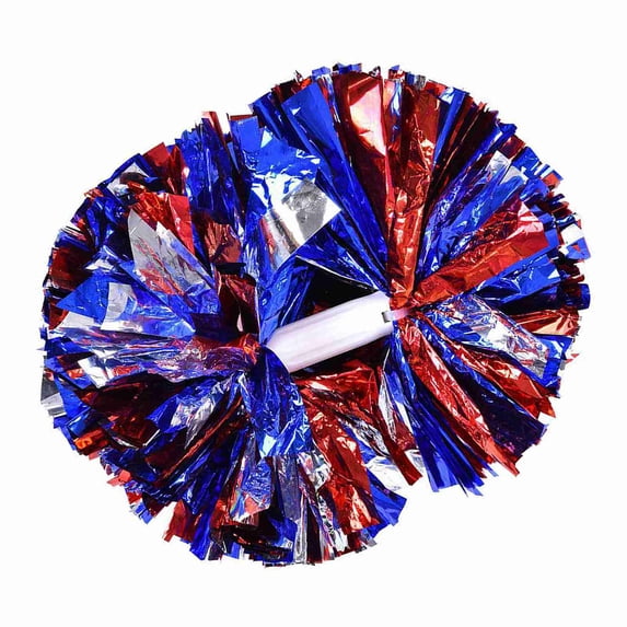 Sparkling Cheerleader Pom Poms Handheld Dance Spirit Cheer Balls for School Sports Competition, Silver Red Blue