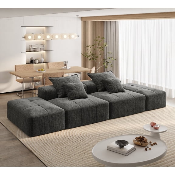 Sparkling Chenille Fabric 4-Piece DIY Modular Sectional Sofa, 2 Ottoman & 2 Seat, Non-Slip Base, 30+ Configurations