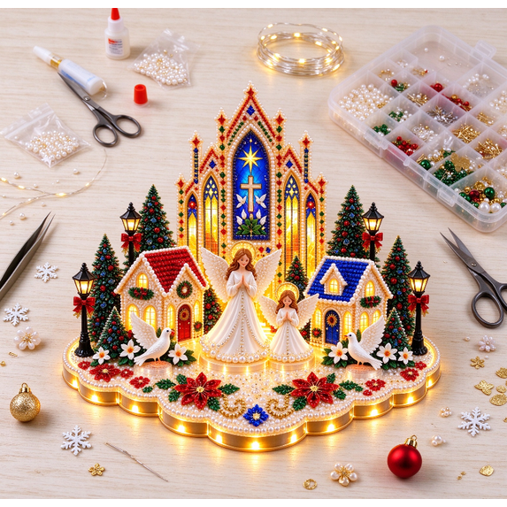 Sparkling Christmas DIY Gem Art Kit Crystal Christmas Tabletop Village ...
