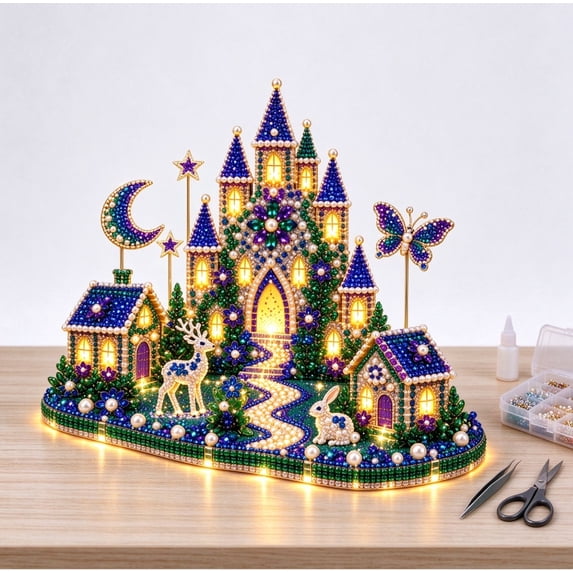 Sparkling Christmas DIY Gem Art Kit with LED Light String, Pearl Beads ...