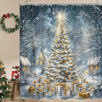 Sparkling Christmas Tree Shower Curtain, Winter Grey Glitter Xmas Tree Bathroom Bathtubs Decor, Christmas Fabric Shower Curtain Sets with Hooks, 72x72 inch