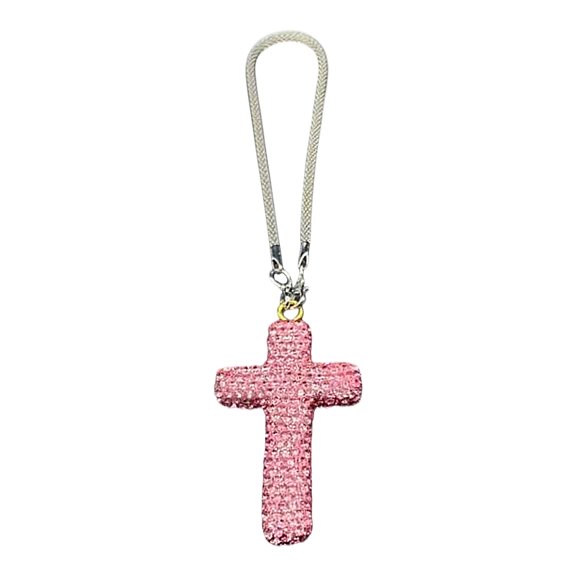 Sparkling Clay Crucifix Ornament For Car Rearview With Crystal Embellishments
