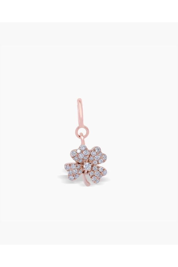 Sparkling Clover Charm Pendant 14k Solid Gold Genuine Diamond Charm Gift Jewelry
