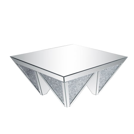 Sparkling Coffee Table with Faux Diamonds Inlay , Silver and Clear