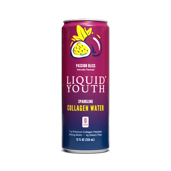 Liquid Youth Sparkling Collagen Water - 12 Cans, Passion Bliss 12 fl oz.