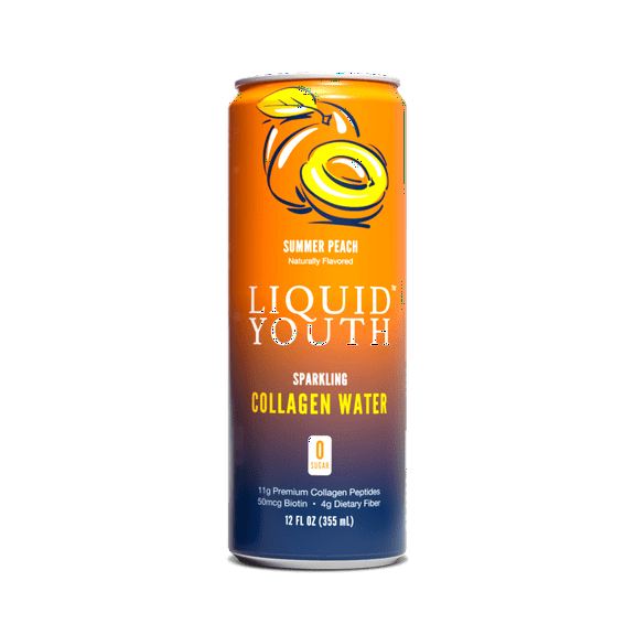 Liquid Youth Sparkling Collagen Water - 12 Cans, Summer Peach 12 fl oz.
