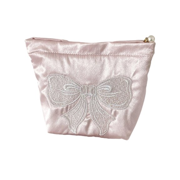 Sparkling Cosmetic Storage Bag Satins Fabric Bowknot Detail Women Makeup Holder