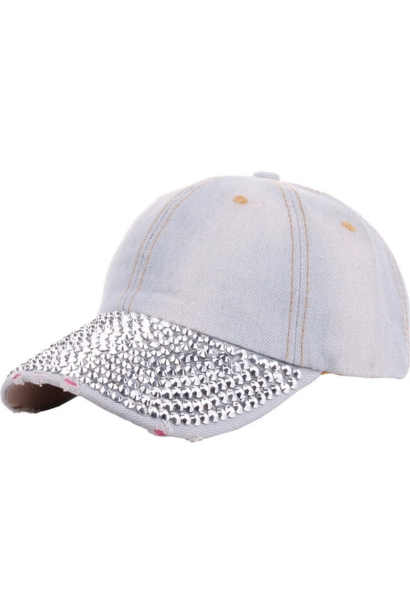 Sparkling Cowboy Hat for Women, Embellished Brim Sun Hat with Adjustable Strap, Western Style Outdoor Sun Hat for Beach Festival and Casual Wear - Light Blue