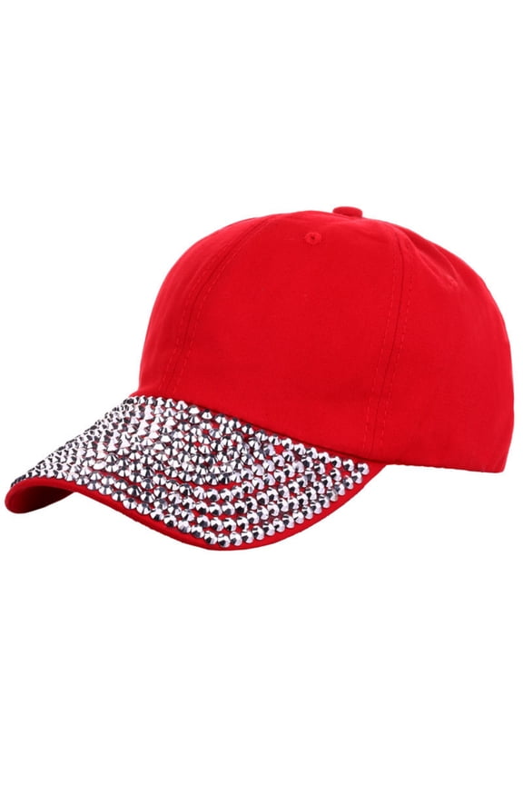 Sparkling Cowboy Hat for Women, Embellished Brim Sun Hat with Adjustable Strap, Western Style Outdoor Sun Hat for Beach Festival and Casual Wear - Red